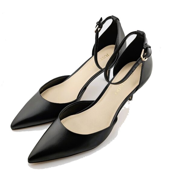 NEW in the Box, Pointed Toe Ankle Strap Kitten Heel Pumps, Black, Women's Size 9 - Picture 7 of 10